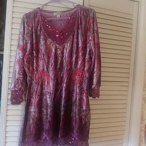 Oneworld Paisley Sequin Velour Tunic Shirt